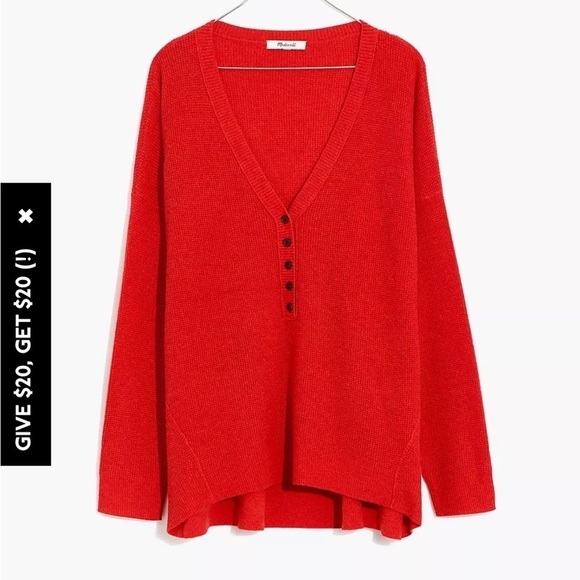 Madewell Asherton red henley waffle sweater - Picture 3 of 9